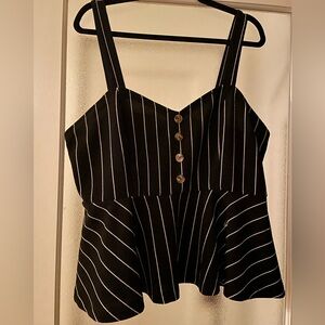 Black and White Striped Peplum Top with Buttons 2XL